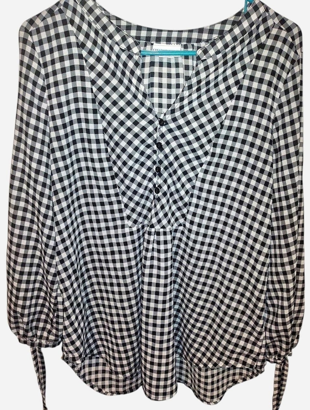 Liz Claiborne Black & White Gingham Button-Front Women's Top